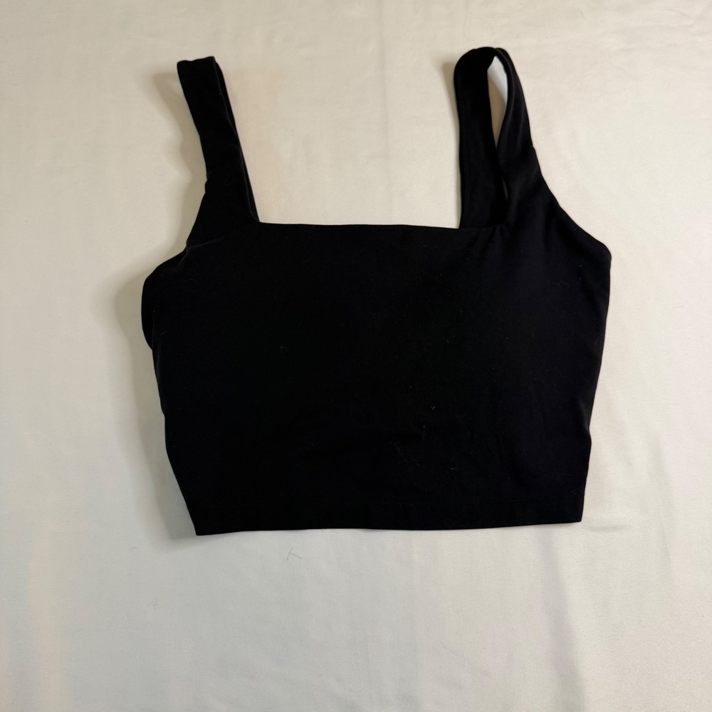CRZ YOGA Women Black Square Neck Cropped Tank Top with Built-in Bra Small 4-6